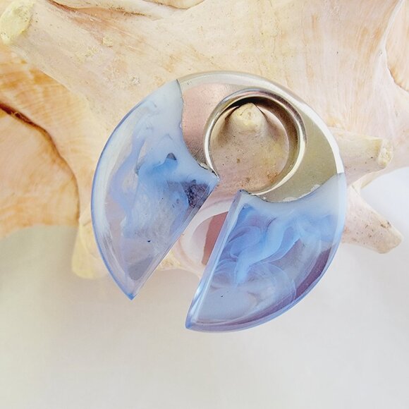 White brass blue epoxy ear weights circular hangers tribal style jewelry light - Picture 4 of 6